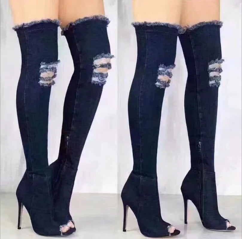 New Boots Women Thigh High Boots 2021 Winter Women Boots High Heels Women Shoes Tassel Jean Boot Ladies Shoes Good Service Zo0