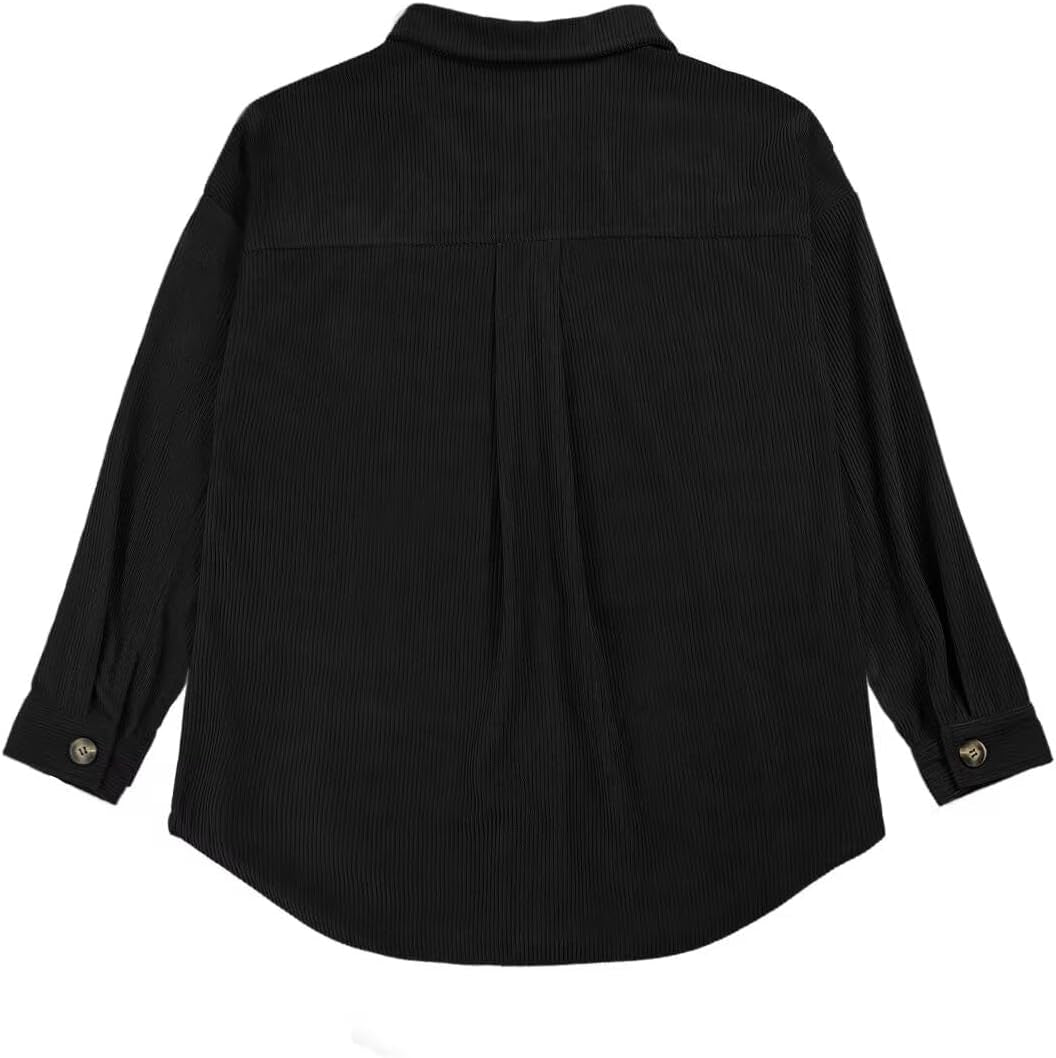Womens Corduroy Shacket Blouses Button down Shirts Pocket Long Sleeves Tops Jacket Coats