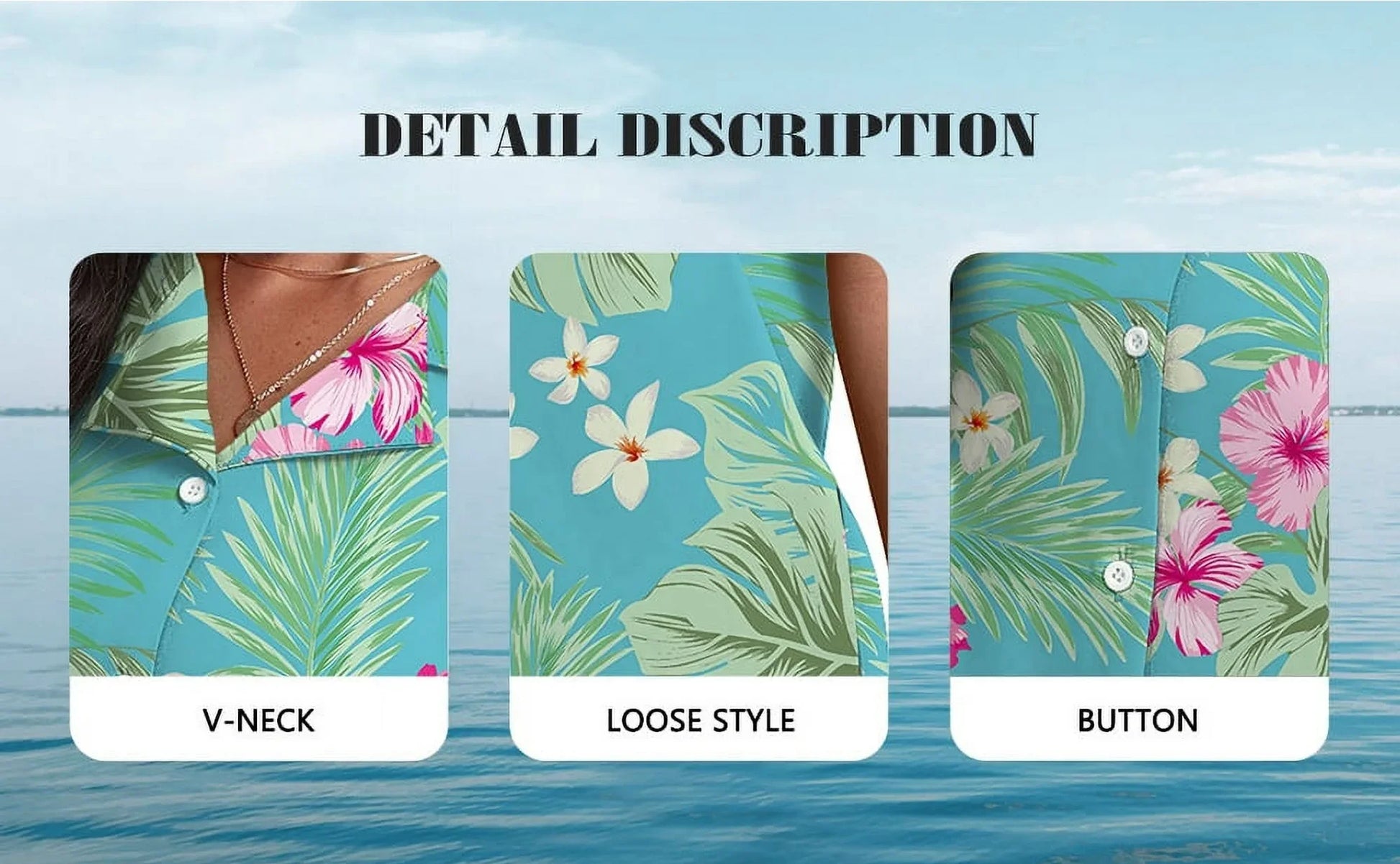 Women'S Hawaiian Floral Shirts Short Sleeve Button down Shirts Soft Cool Floral Tropical Holiday Beach Shirts V Neck Summer Beach Tops T-Shirt,S Green Leaf Black