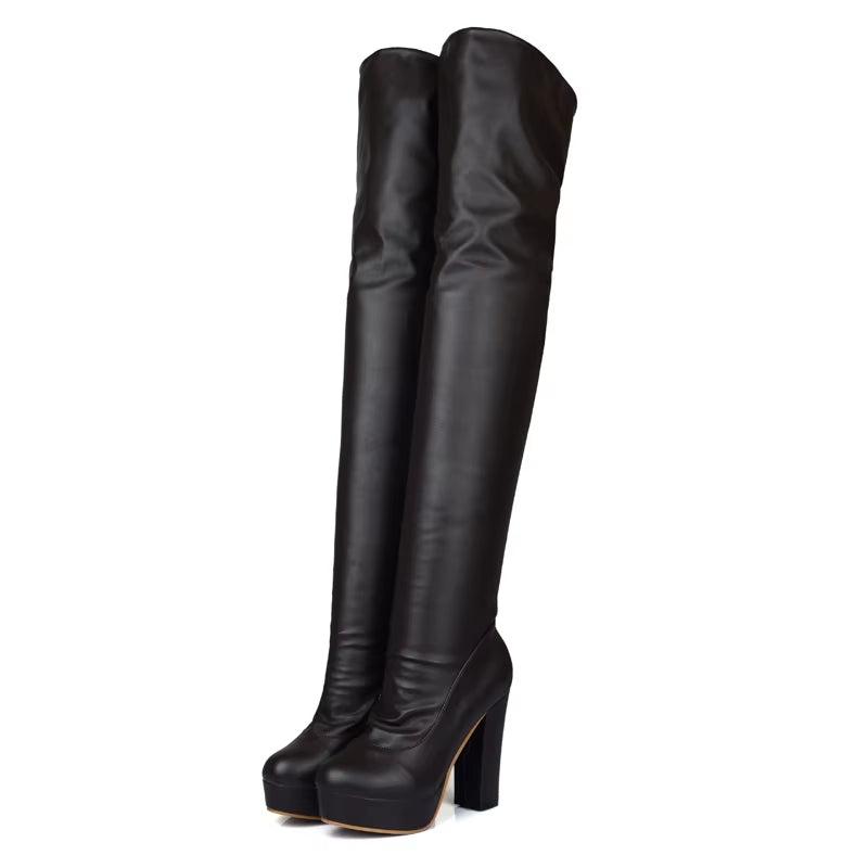 Black Women'S Thigh High Boots Platform Sexy Soft Stretch Over-The-Knee Boot High Heels Designer Long Shoes Lady Large Size 48