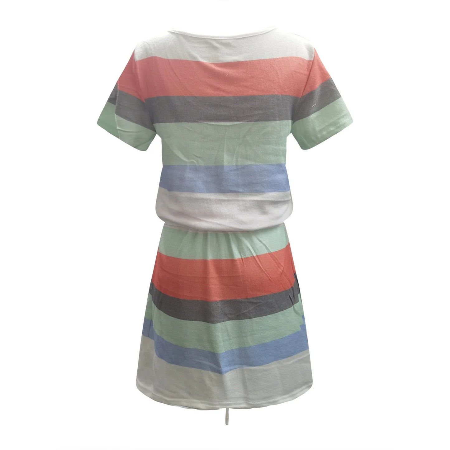 Usmixi Formal Dresses for Women Fashion Elastic Waist Adjustable Drawstring Pocket Short Dresses Crewneck Short Sleeve Striped Print Summer Mini Dress Mint Green S