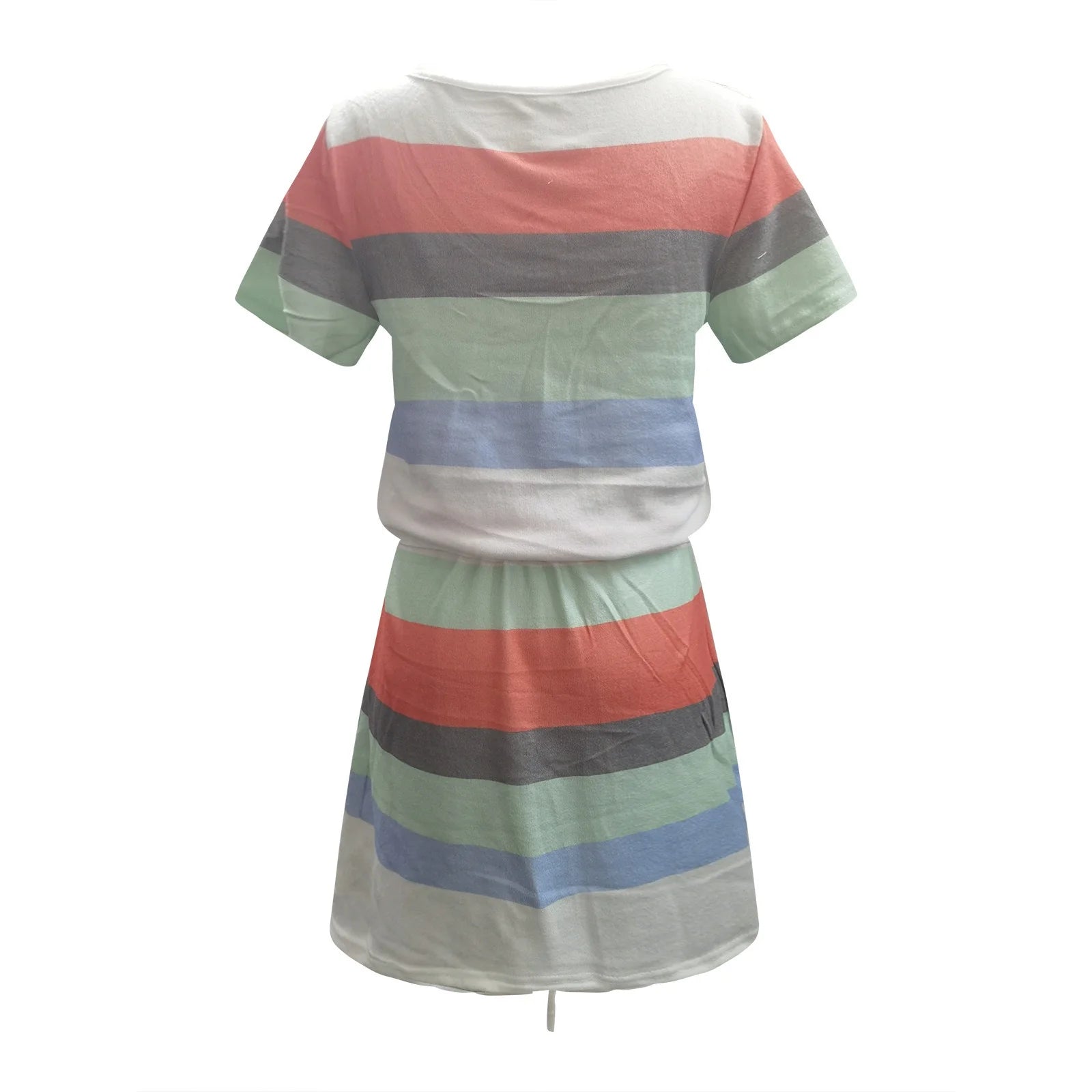 Usmixi Formal Dresses for Women Fashion Elastic Waist Adjustable Drawstring Pocket Short Dresses Crewneck Short Sleeve Striped Print Summer Mini Dress Mint Green S
