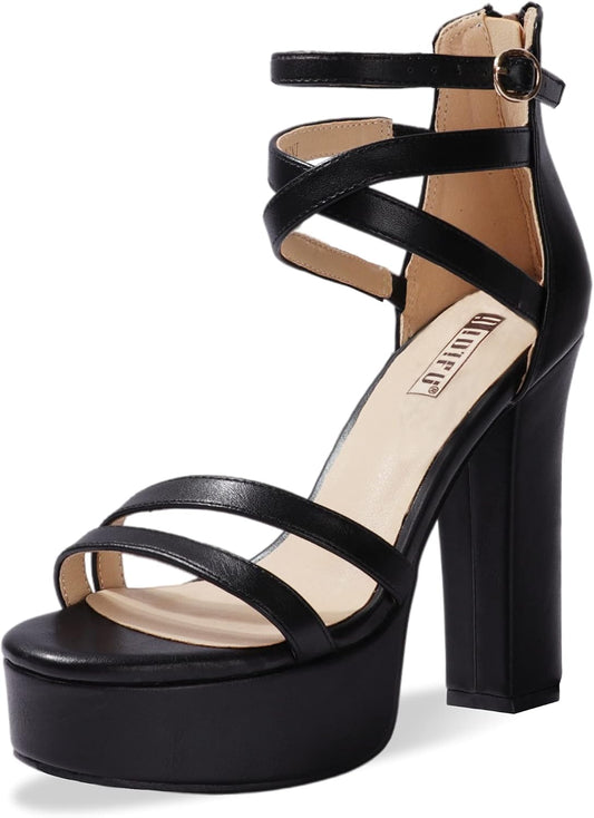 Women'S Platform Chunky High Heels Dress Sandals Open Toe Ankle Strap Strappy Wedding Bridal Party Dance Shoes for Women Bride
