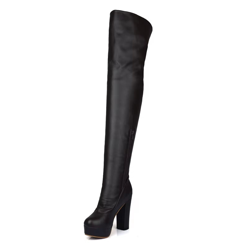 Black Women'S Thigh High Boots Platform Sexy Soft Stretch Over-The-Knee Boot High Heels Designer Long Shoes Lady Large Size 48