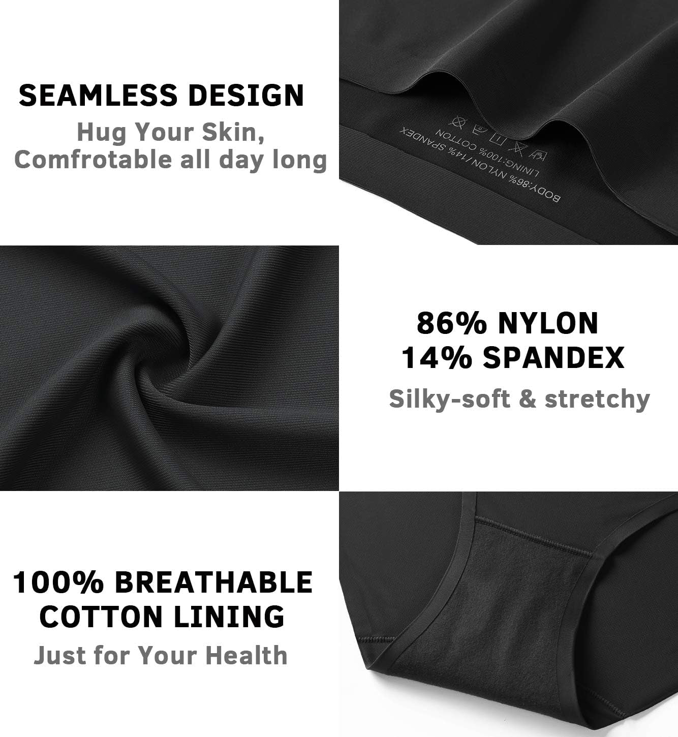 Seamless Underwear for Women No Show Panties Soft Stretch Hipster Bikini Underwears 5-Pack