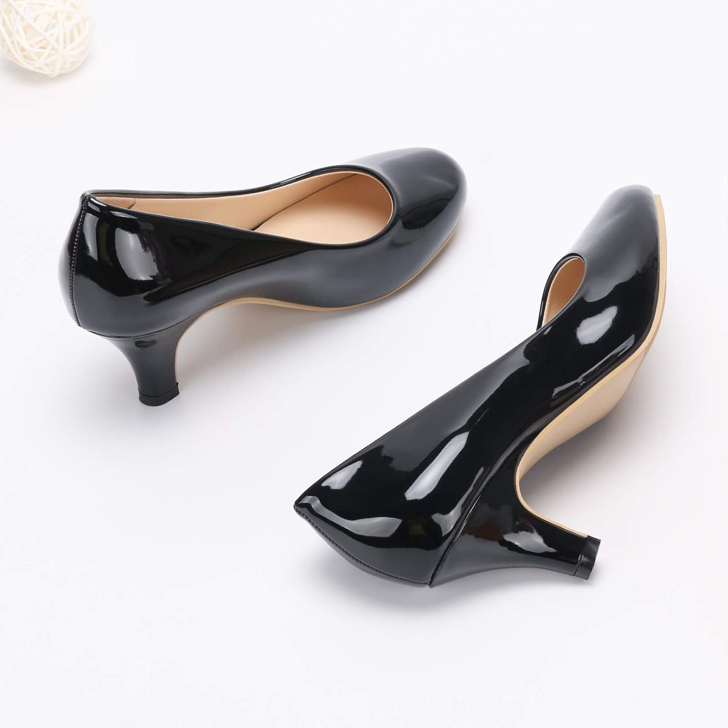 Women'S Low Kitten Heels round Toe Slip on Comfort Dress Shoes Pumps Patent Leather Black 11