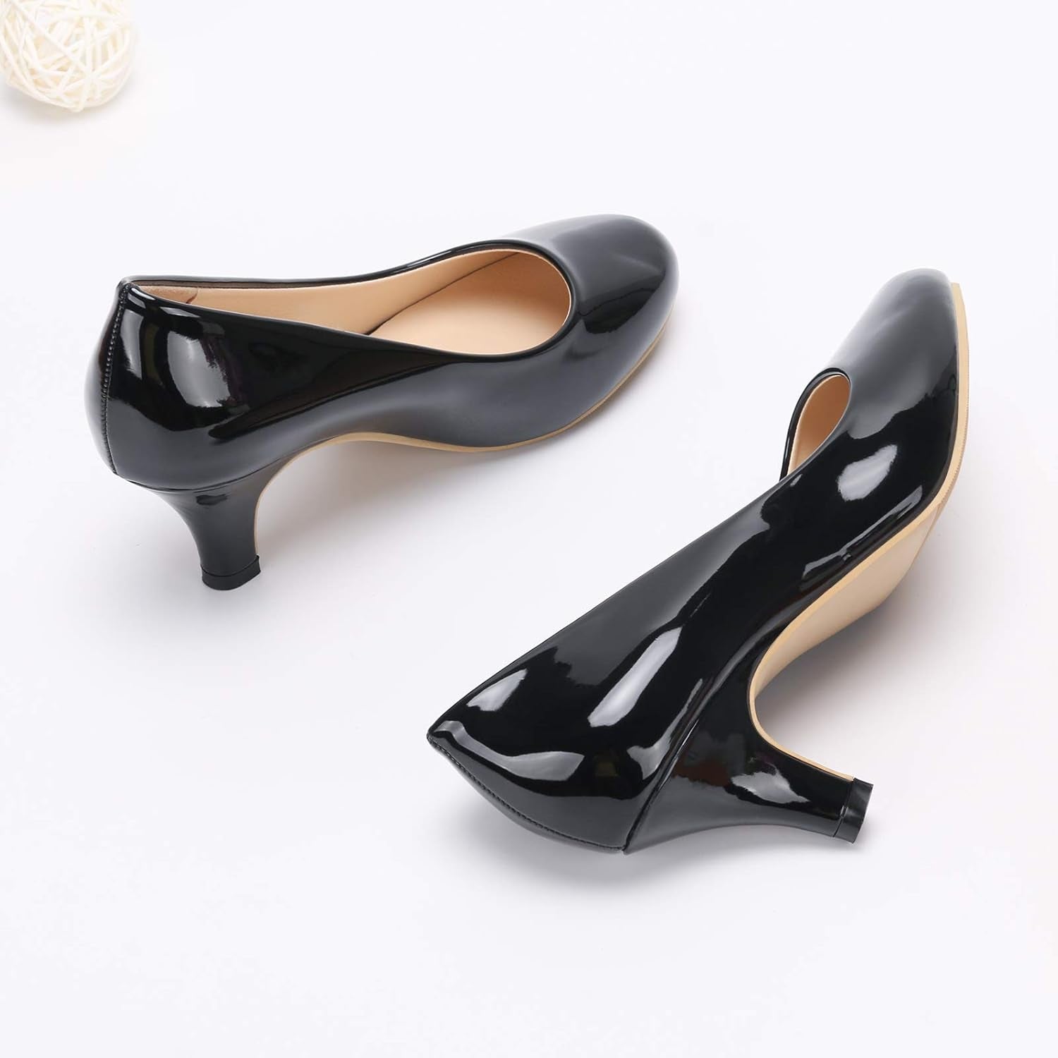 Women'S Low Kitten Heels round Toe Slip on Comfort Dress Shoes Pumps Patent Leather Black 11