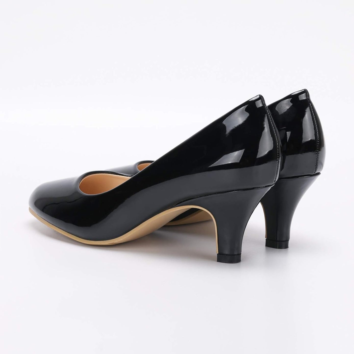 Women'S Low Kitten Heels round Toe Slip on Comfort Dress Shoes Pumps Patent Leather Black 11