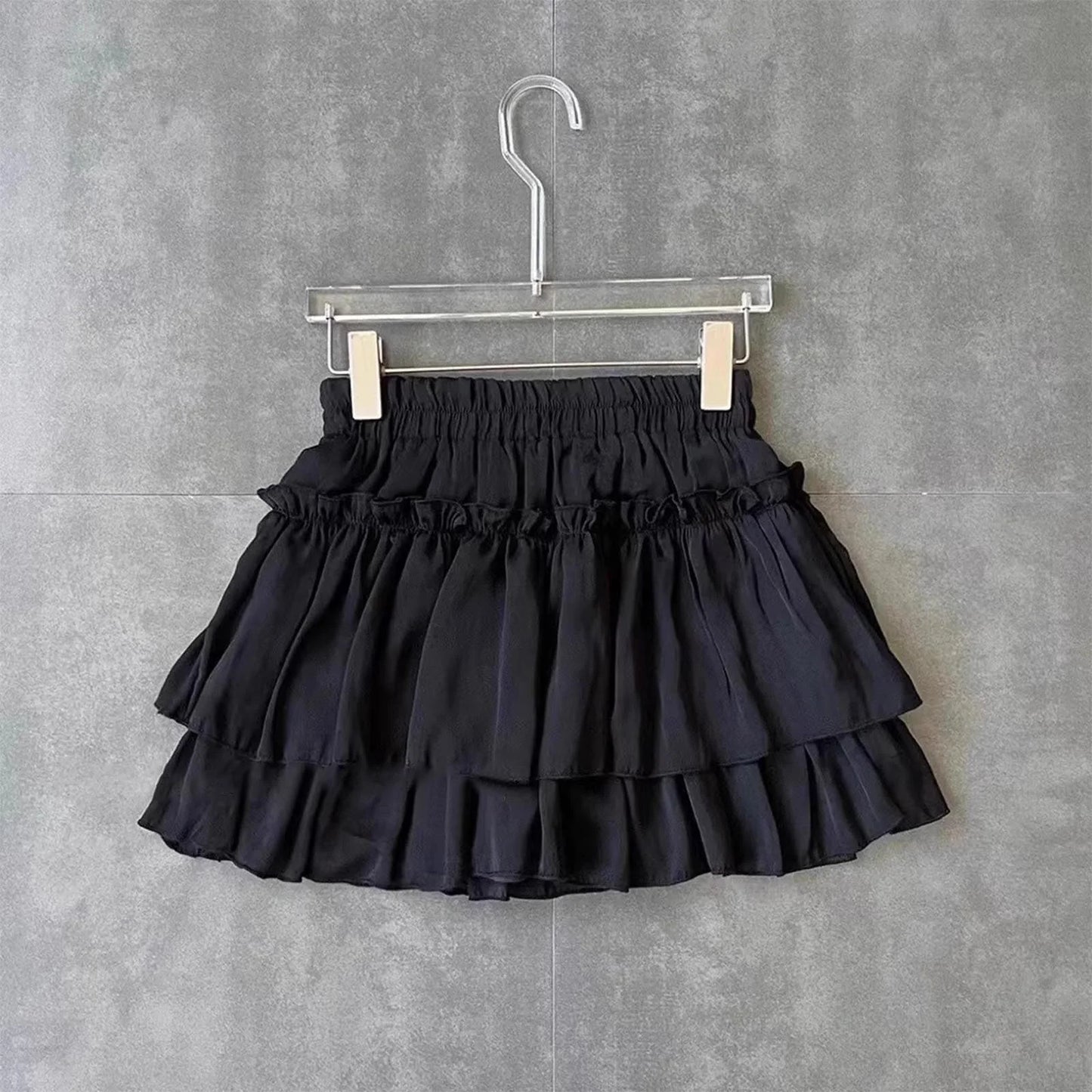 Mini Skirts for Girls, Solid Color Ruffle Tiered Elastic Waist Casual Short Cute Skirt Skater Skirt for Women Black 5Y