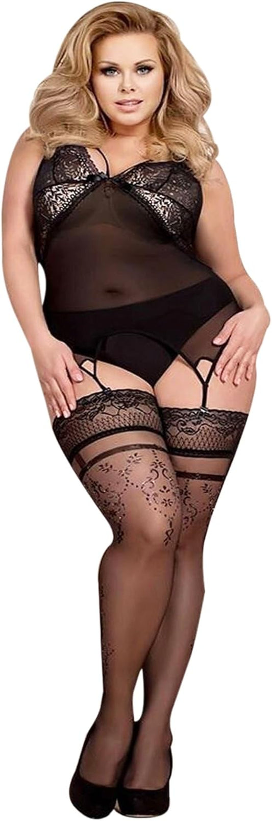 366 Fashion Hosiery Thigh Highs Black Bridal X-Large Curvy plus Size