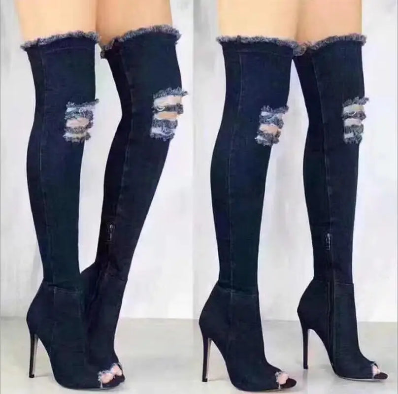New Boots Women Thigh High Boots 2021 Winter Women Boots High Heels Women Shoes Tassel Jean Boot Ladies Shoes Good Service Zo0