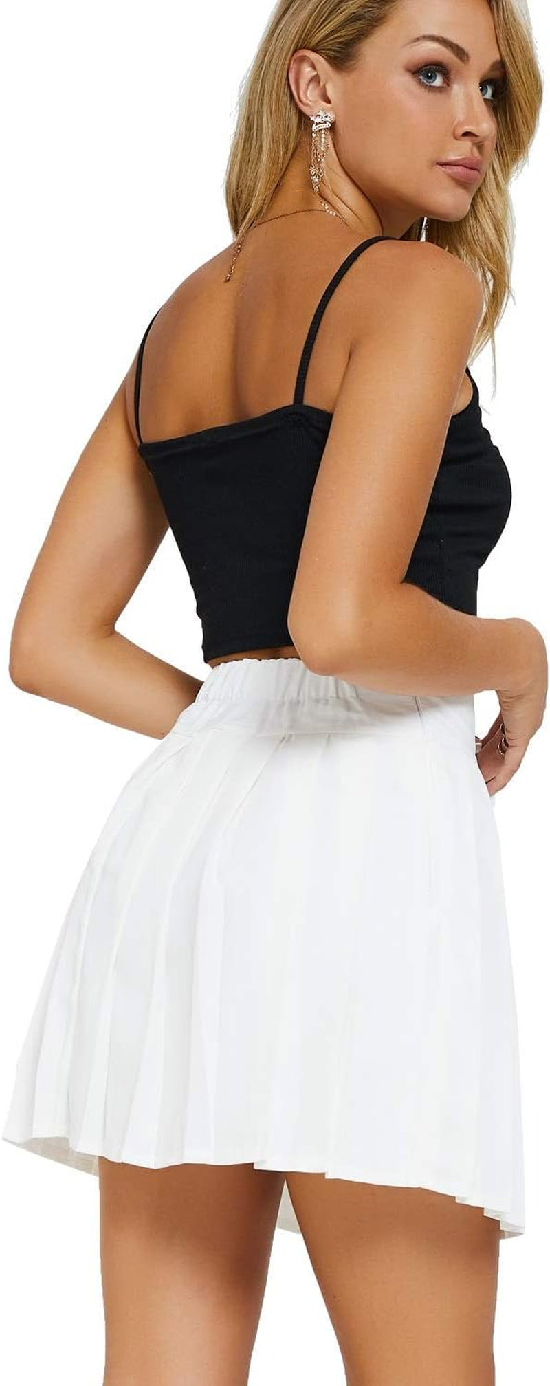 Womens High Waisted Skater Skirt Pleated A-Line Skirt (XL/US 10, White)