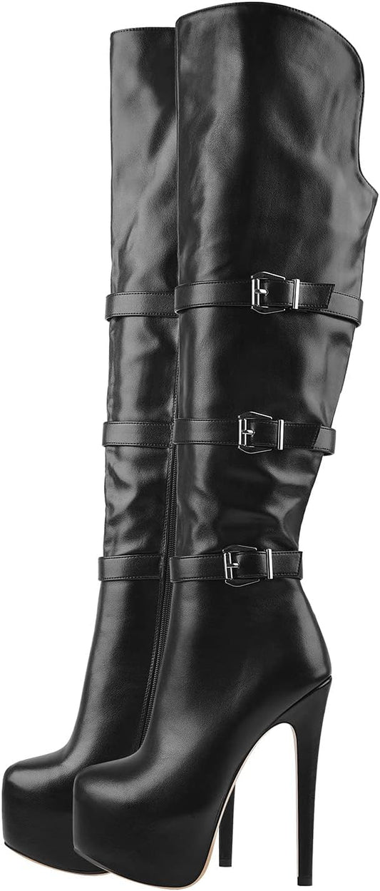 Women'S over the Knee High Boots Platform Stiletto Heeled Booties with Zipper