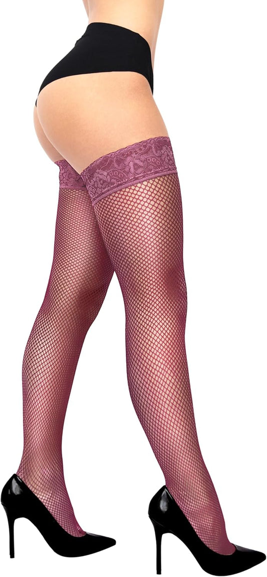 10-Year Hosiery Craftsmanship - Italian-Made Fishnet Stockings for Women | Soft Dual Silicone Lace Top Thigh Highs