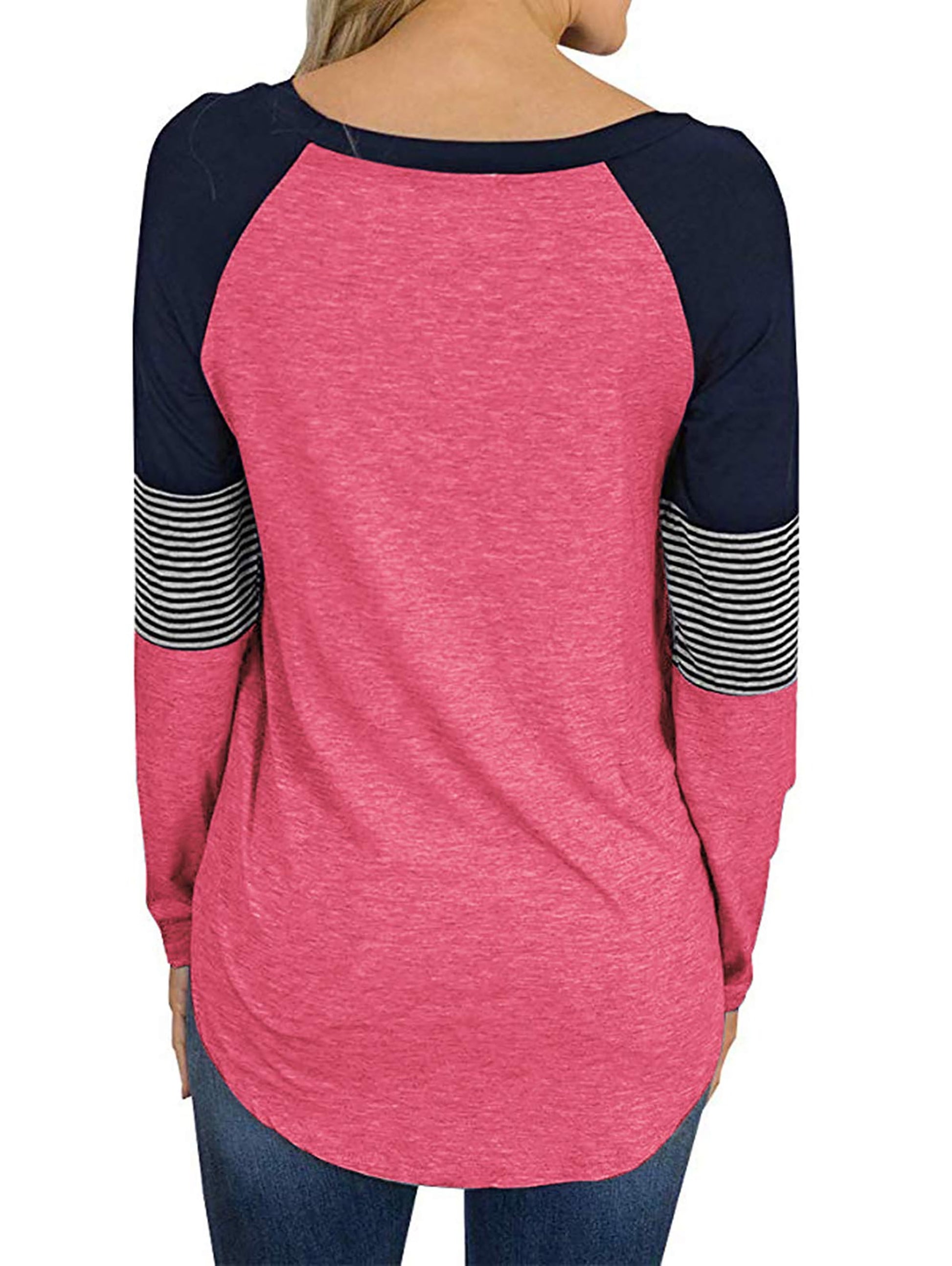 Womens Tops Long Sleeve T Shirts Casual Fall Clothing Fashion Crew Neck Striped Shirt Tunic Tops Color Block Top Blouses Pink S