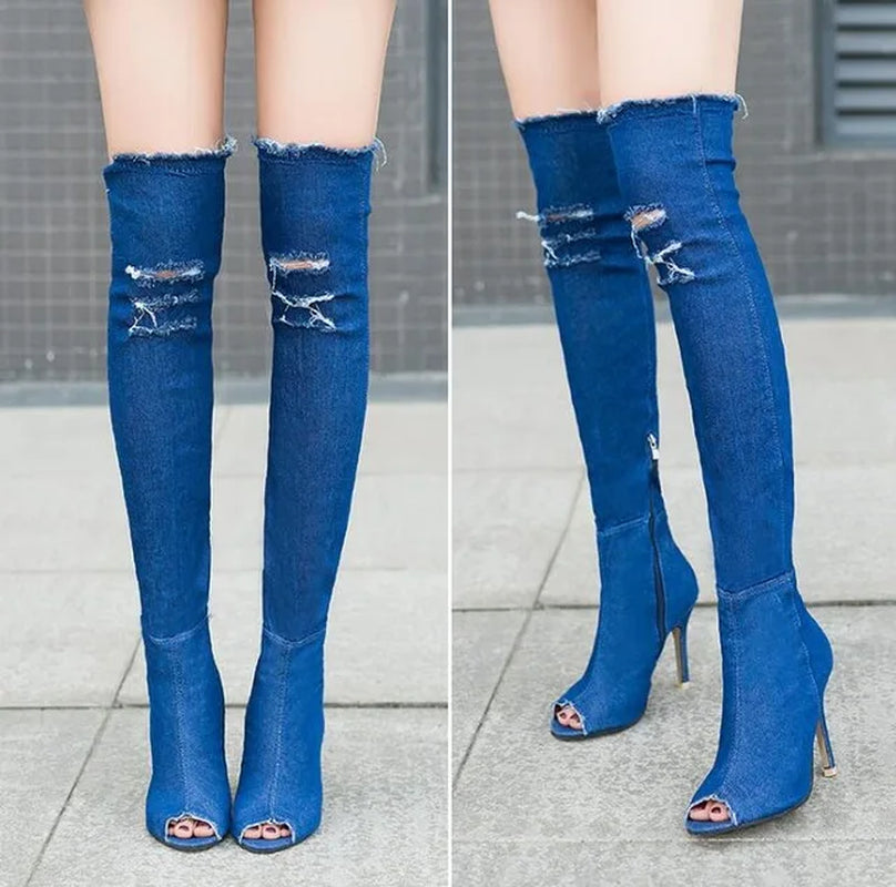 New Boots Women Thigh High Boots 2021 Winter Women Boots High Heels Women Shoes Tassel Jean Boot Ladies Shoes Good Service Zo0