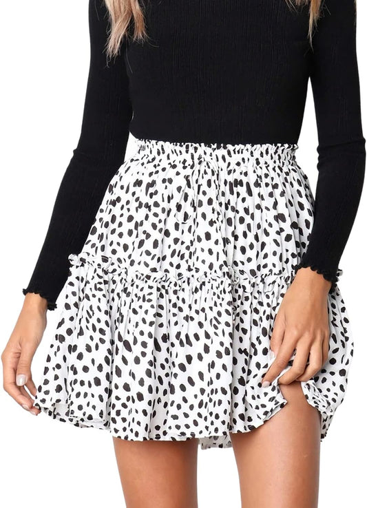 Women'S Floral Flowy Skirt Summer Cute High Waisted Tiered Ruffle Mini Skirt