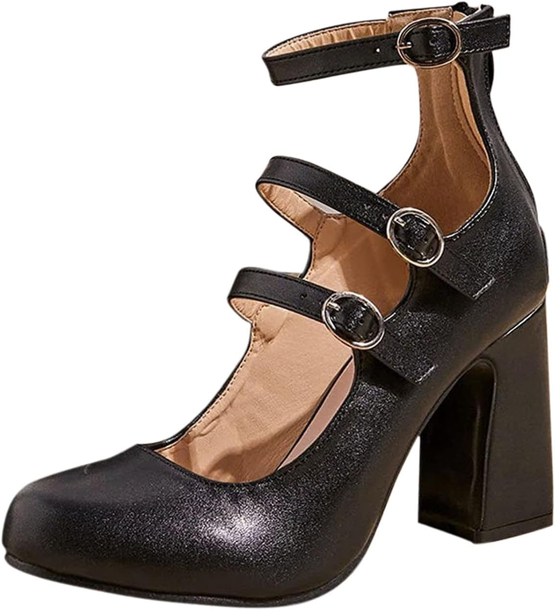 Women'S Closed Toe Ankle Buckle Strap Chunky Block Heel Mary Jane Shoes Vintage round Toe Mary Jane Dress Pumps