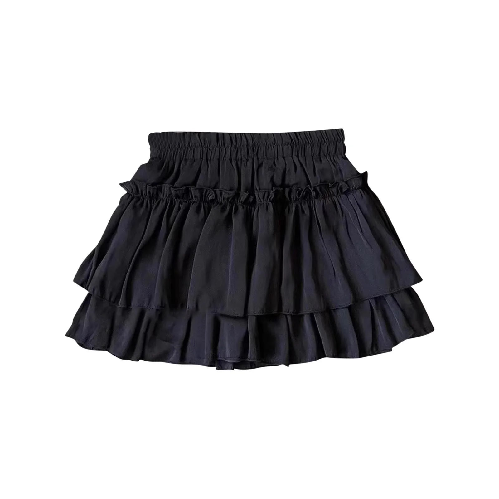 Mini Skirts for Girls, Solid Color Ruffle Tiered Elastic Waist Casual Short Cute Skirt Skater Skirt for Women Black 5Y