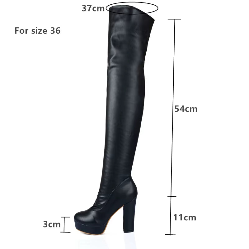 Black Women'S Thigh High Boots Platform Sexy Soft Stretch Over-The-Knee Boot High Heels Designer Long Shoes Lady Large Size 48