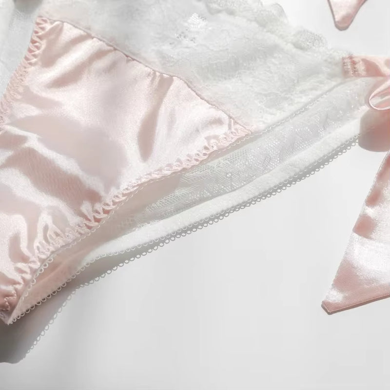 Japanese Underwear Set Women Bra Panty Underwear Suit Wire Free Satin Bra Shorts Set Lingerie Women Brassiere Bra and Panty Set
