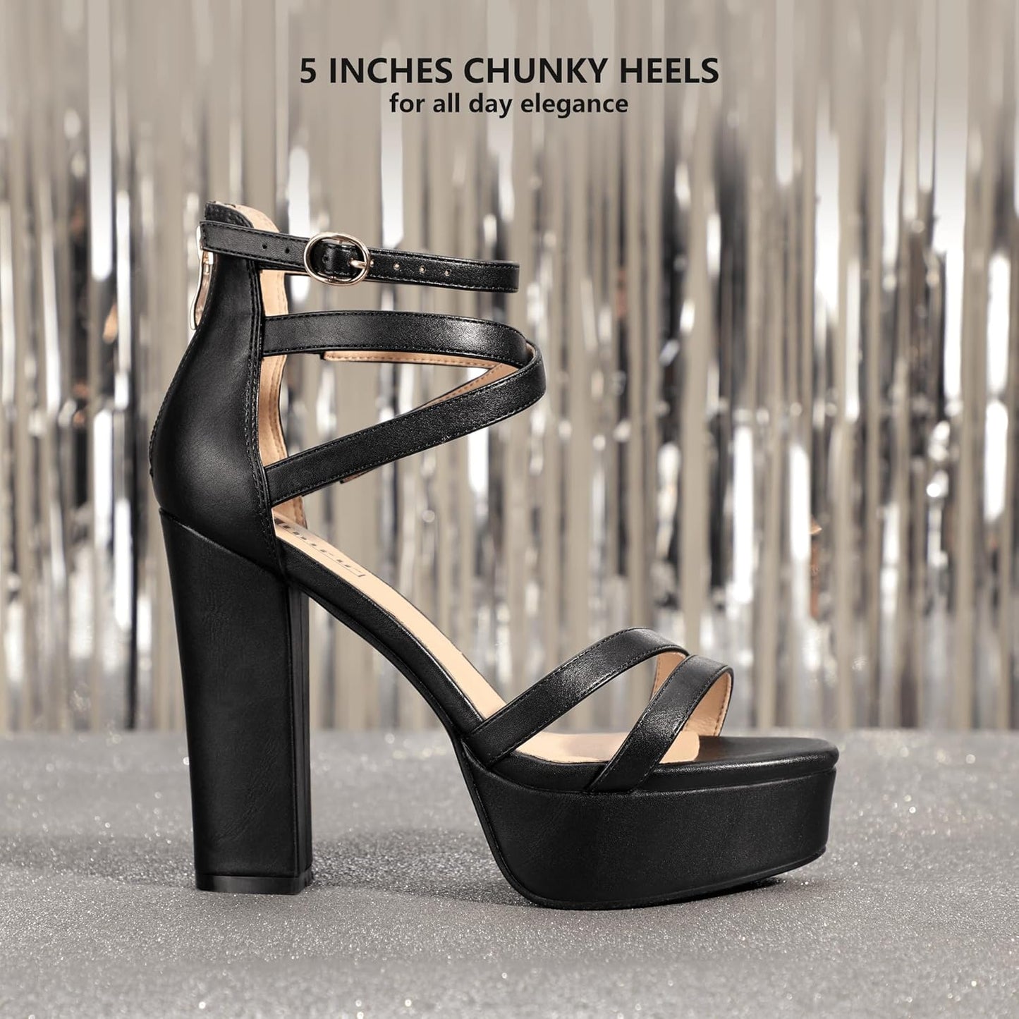 Women'S Platform Chunky High Heels Dress Sandals Open Toe Ankle Strap Strappy Wedding Bridal Party Dance Shoes for Women Bride