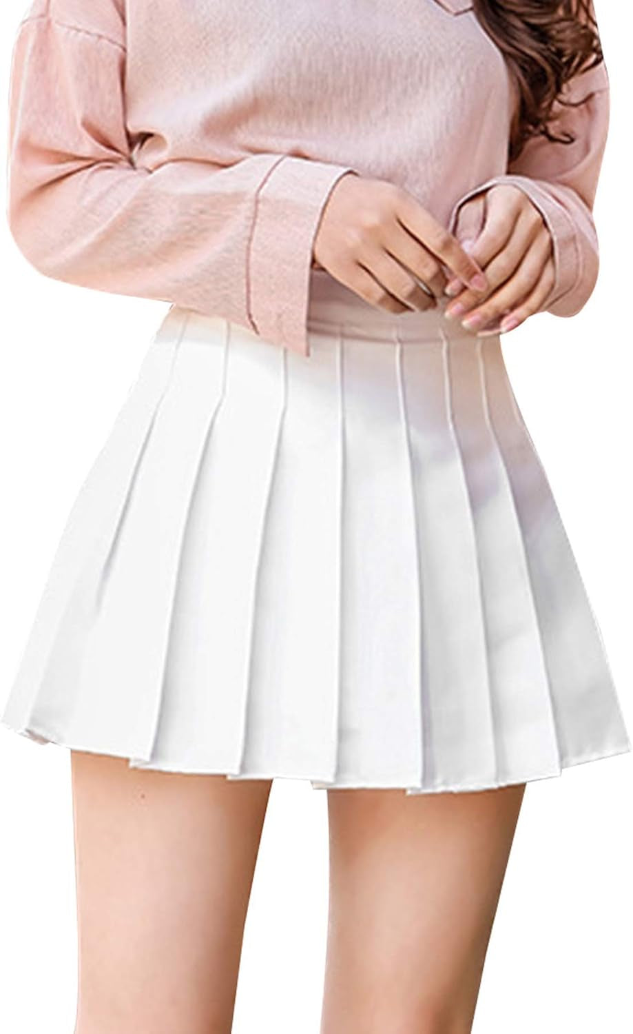 Kids Girl Womens Y2K Pleated Tennis Skirt High Waisted A-Line Skater Short Mini School Teen Girls Uniform Skirt with Lining (White, M)