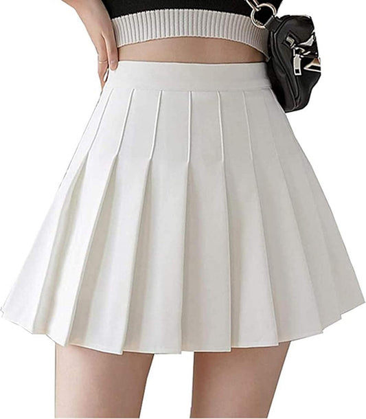 Kids Girl Womens Y2K Pleated Tennis Skirt High Waisted A-Line Skater Short Mini School Teen Girls Uniform Skirt with Lining (White, M)