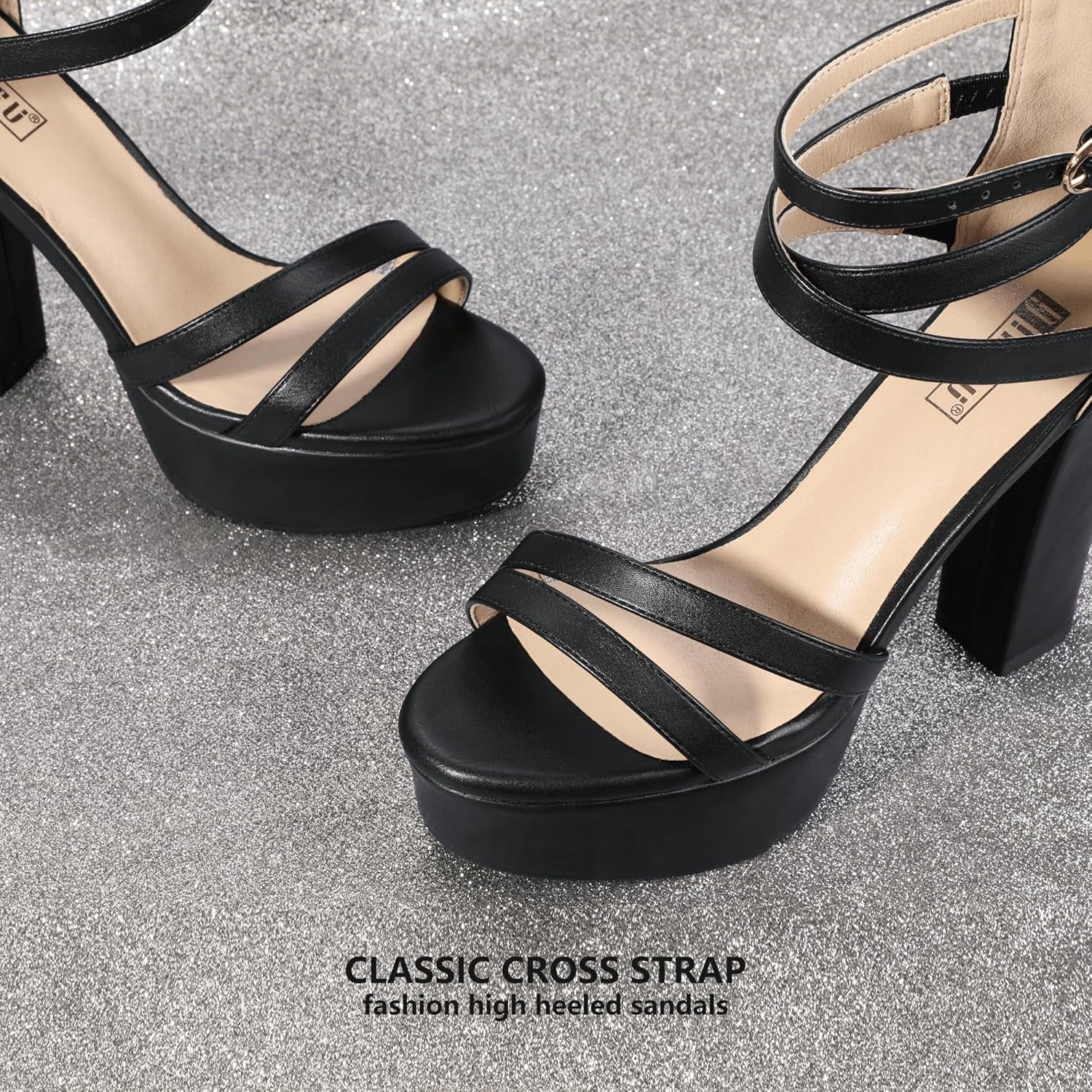 Women'S Platform Chunky High Heels Dress Sandals Open Toe Ankle Strap Strappy Wedding Bridal Party Dance Shoes for Women Bride