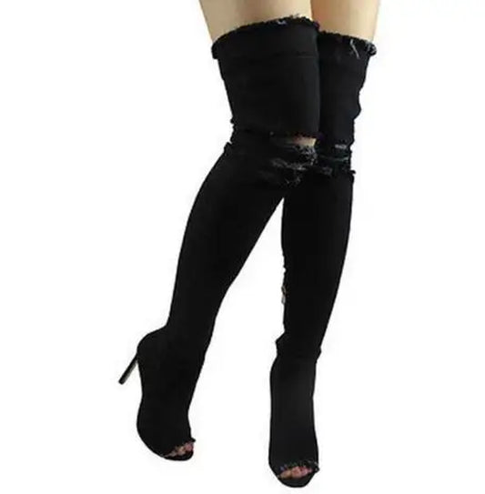 New Boots Women Thigh High Boots 2021 Winter Women Boots High Heels Women Shoes Tassel Jean Boot Ladies Shoes Good Service Zo0