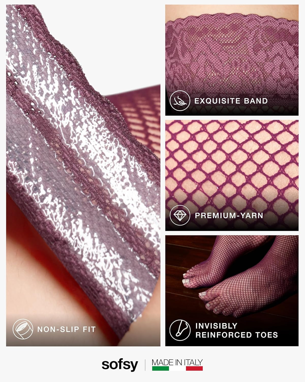 10-Year Hosiery Craftsmanship - Italian-Made Fishnet Stockings for Women | Soft Dual Silicone Lace Top Thigh Highs
