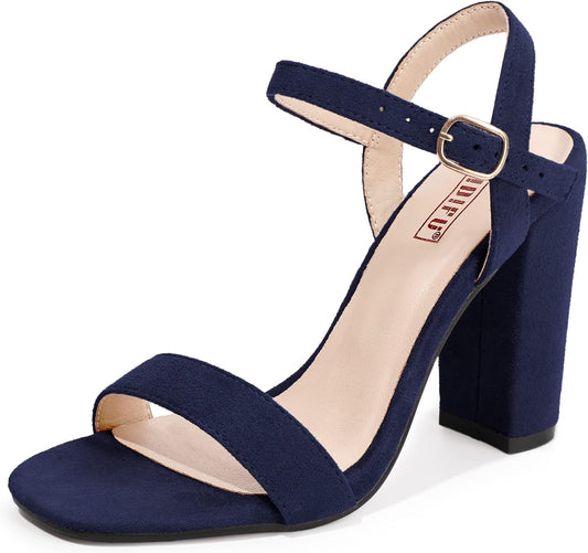 Women'S IN4 Chunky High Heels for Women Dressy Block Heels Square Toe Heeled Sandals with Ankle Strap Slingback