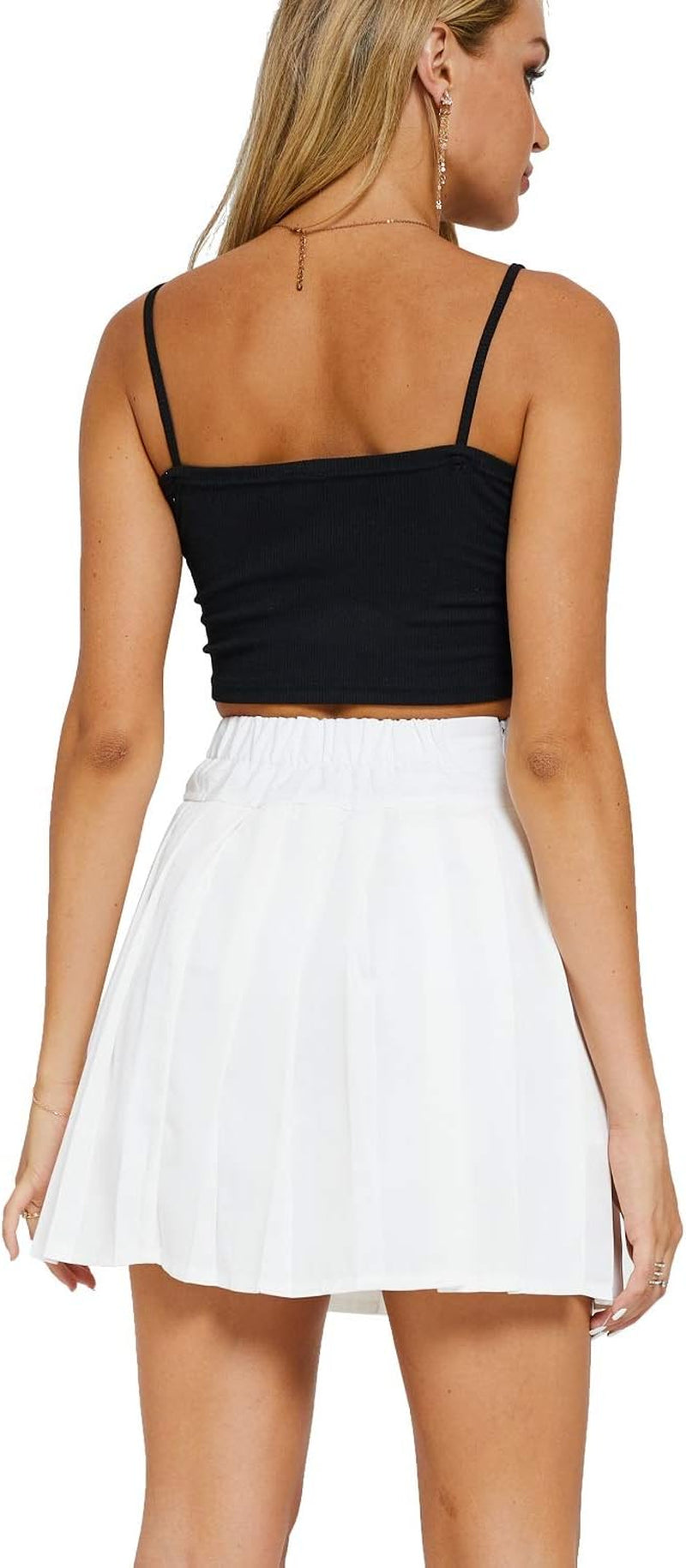 Womens High Waisted Skater Skirt Pleated A-Line Skirt (XL/US 10, White)