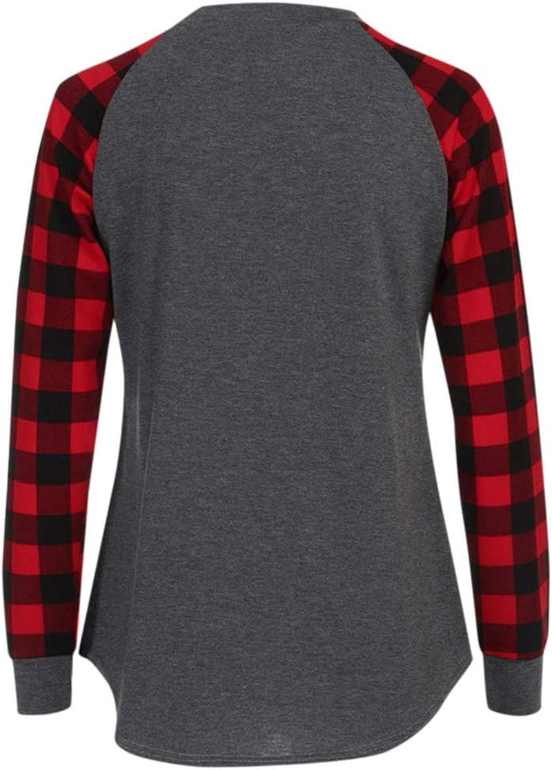 Women'S Christmas Hat Wine Glass Print Long-Sleeved Red Plaid Christmas Sweatshirt Christmas Wine Sweatshirt