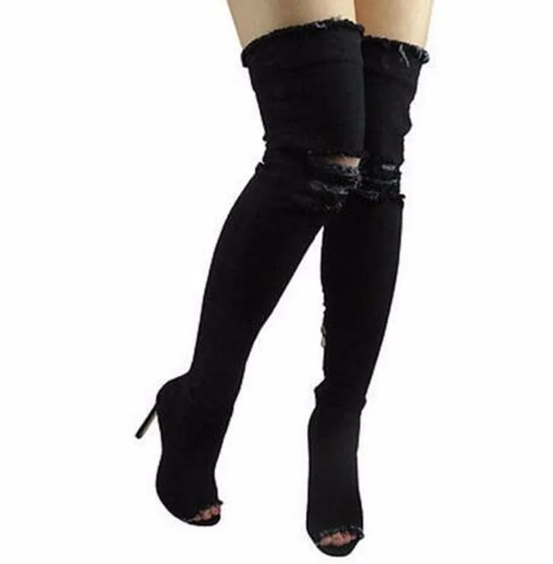 New Boots Women Thigh High Boots 2021 Winter Women Boots High Heels Women Shoes Tassel Jean Boot Ladies Shoes Good Service Zo0