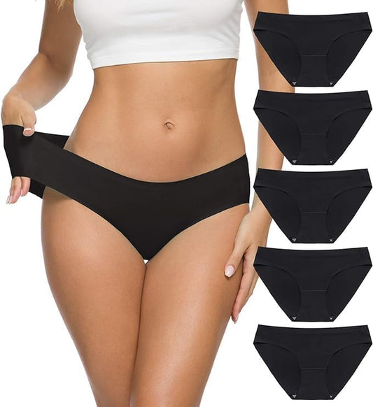 Seamless Underwear for Women No Show Panties Soft Stretch Hipster Bikini Underwears 5-Pack