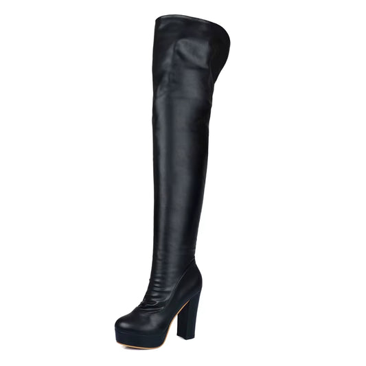 Black Women'S Thigh High Boots Platform Sexy Soft Stretch Over-The-Knee Boot High Heels Designer Long Shoes Lady Large Size 48