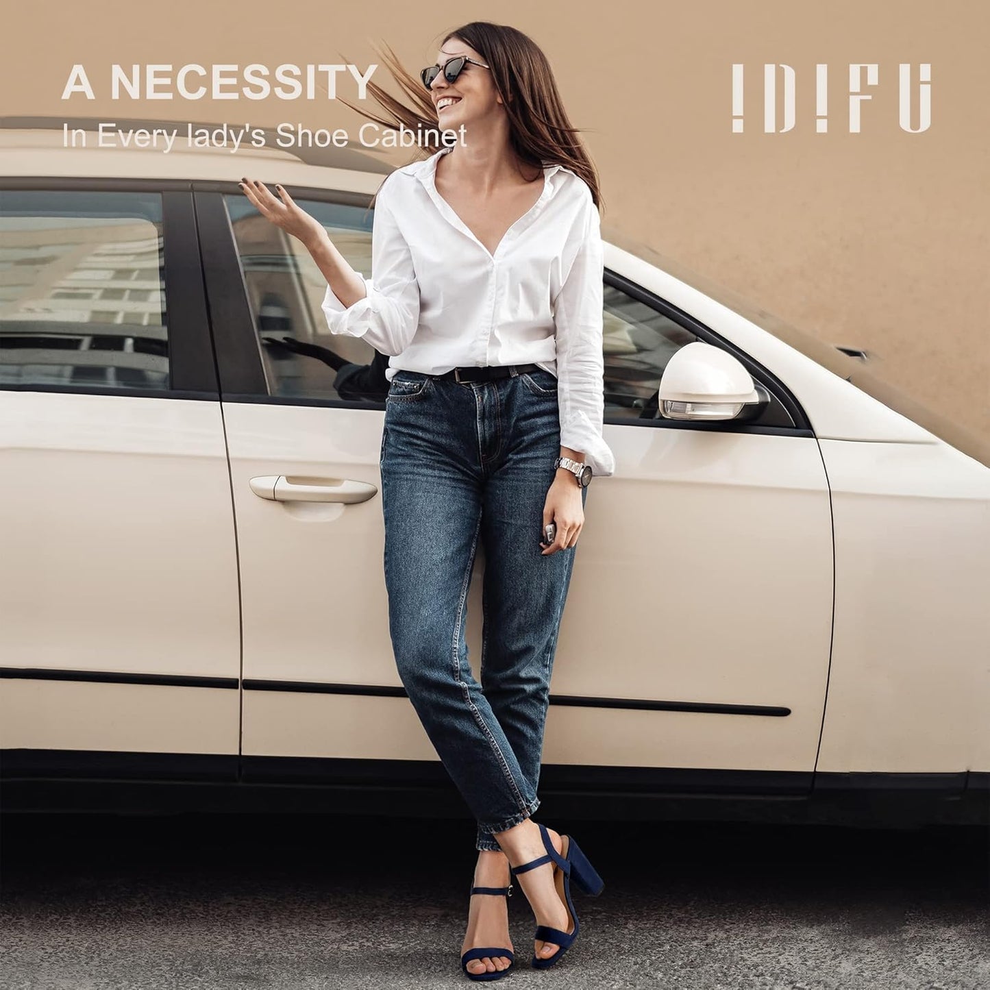 Women'S IN4 Chunky High Heels for Women Dressy Block Heels Square Toe Heeled Sandals with Ankle Strap Slingback