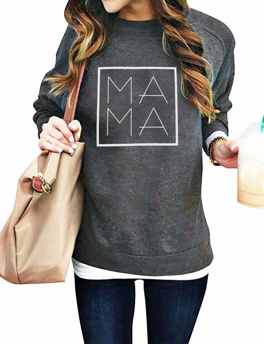 Mama Sweatshirt Women Mama Letter Print Graphic T Shirt Long Sleeve Casual Fashion Pullover Tops Dark Grey