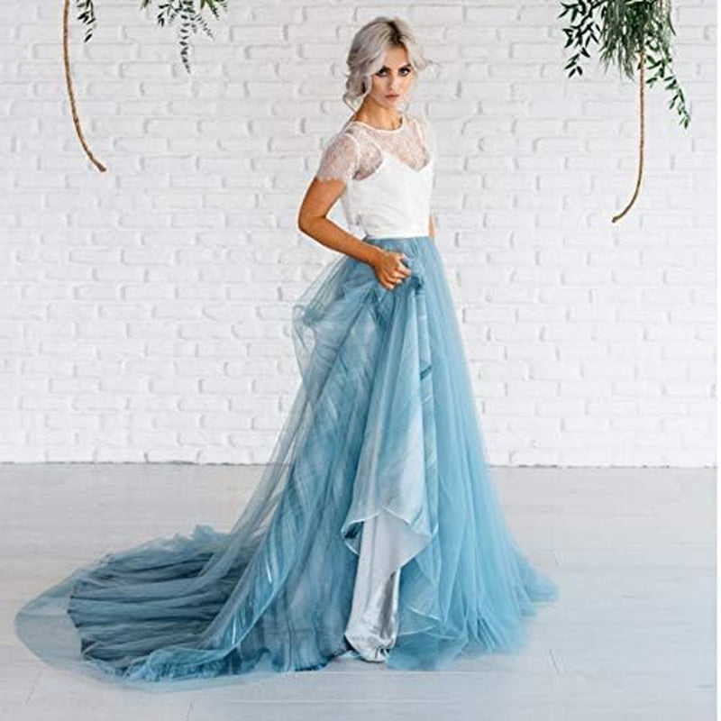 Women'S Long Tulle Skirt Wedding Skirt with Long Train for Prom Bridal Overskirt Bridesmaid Maxi Ball Gown