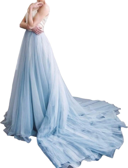 Women'S Long Tulle Skirt Wedding Skirt with Long Train for Prom Bridal Overskirt Bridesmaid Maxi Ball Gown