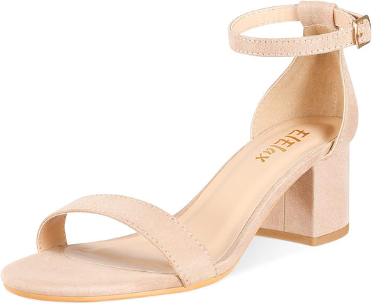 Nude Black Silver Heels for Women Chunky - Strappy Sandals Chunky Pumps Low Open Toe Block Heels for Daily Wear Wedding 2.25Inches Standard Size