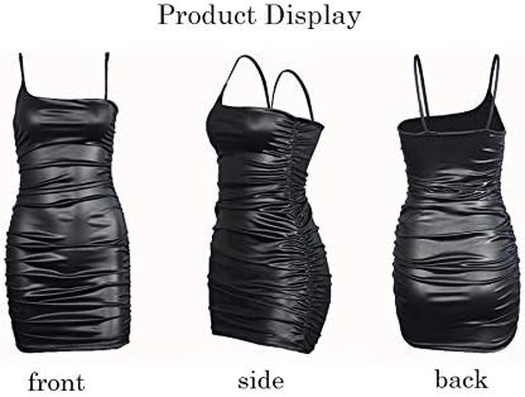 Fashion Women Leather Latex Sleeveless Sling Dress Wrap Hip Dress,Party Black Backlessshort Dresses