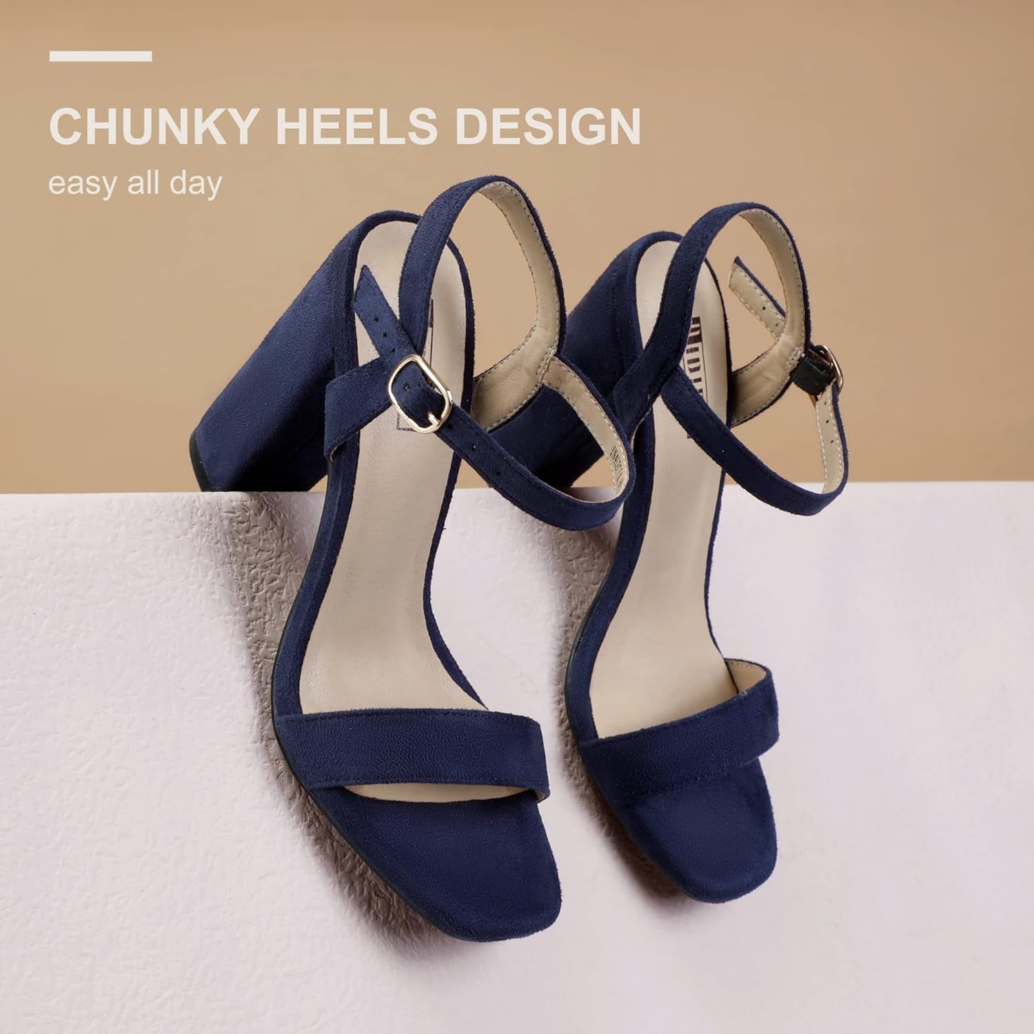 Women'S IN4 Chunky High Heels for Women Dressy Block Heels Square Toe Heeled Sandals with Ankle Strap Slingback