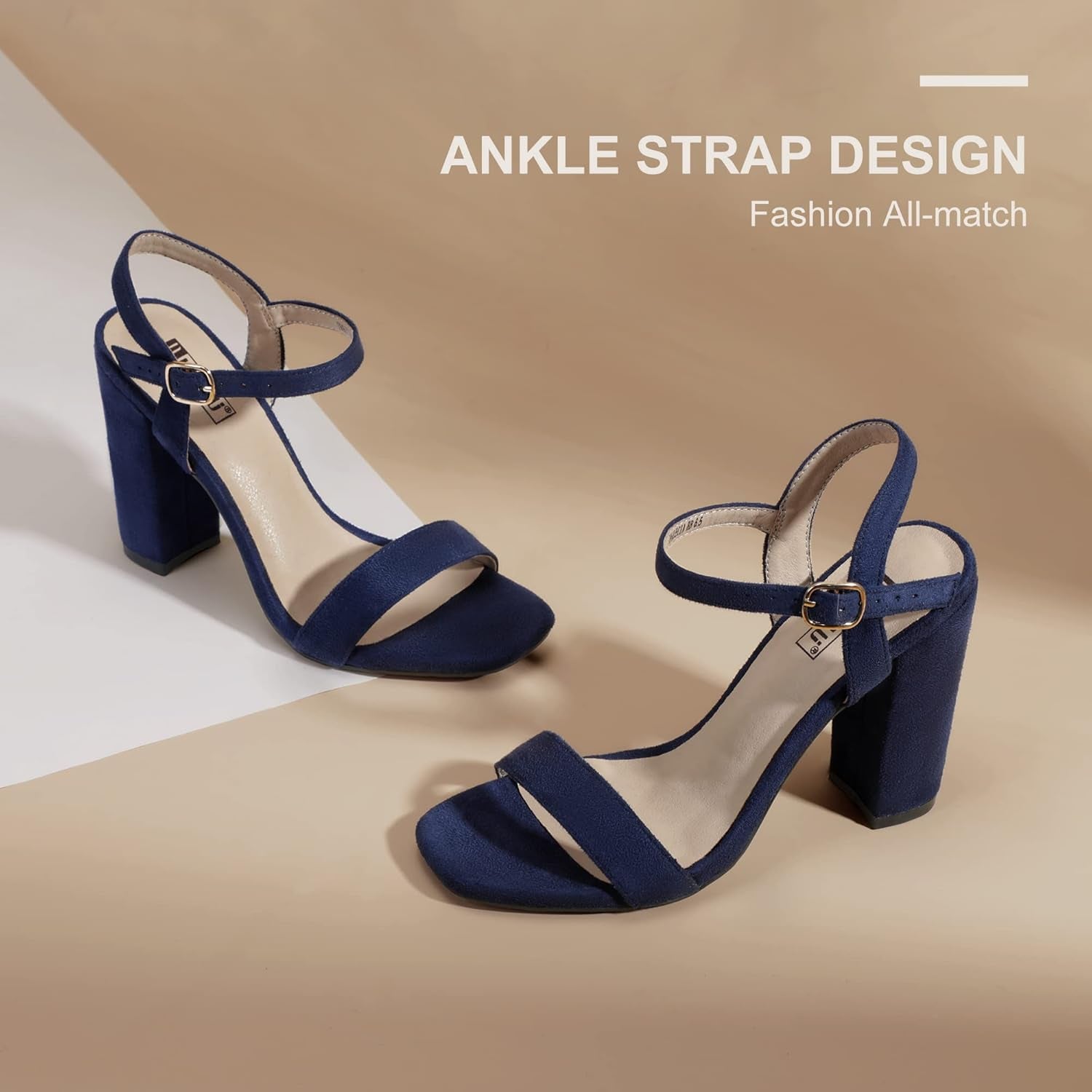 Women'S IN4 Chunky High Heels for Women Dressy Block Heels Square Toe Heeled Sandals with Ankle Strap Slingback