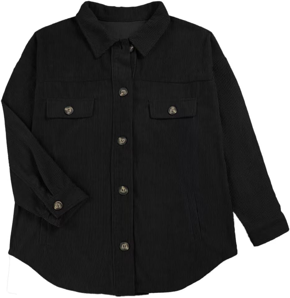 Womens Corduroy Shacket Blouses Button down Shirts Pocket Long Sleeves Tops Jacket Coats